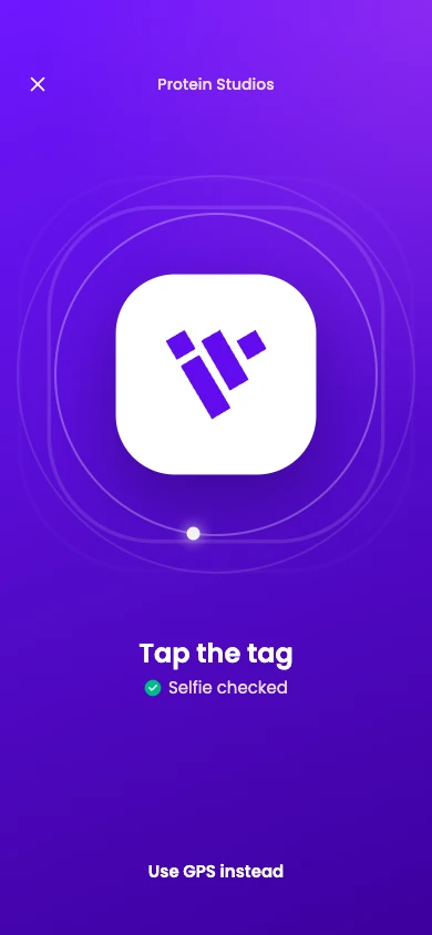 Vyce app asking the worker to tap the NFC tag after checking their selfie